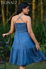 Strappy Denim Smocked Midi Dress