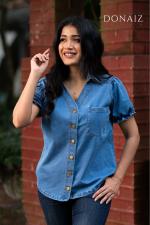 Fashionable V Neck Collared Denim Top