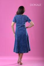 Donaiz V neck buttoned long denim Dress