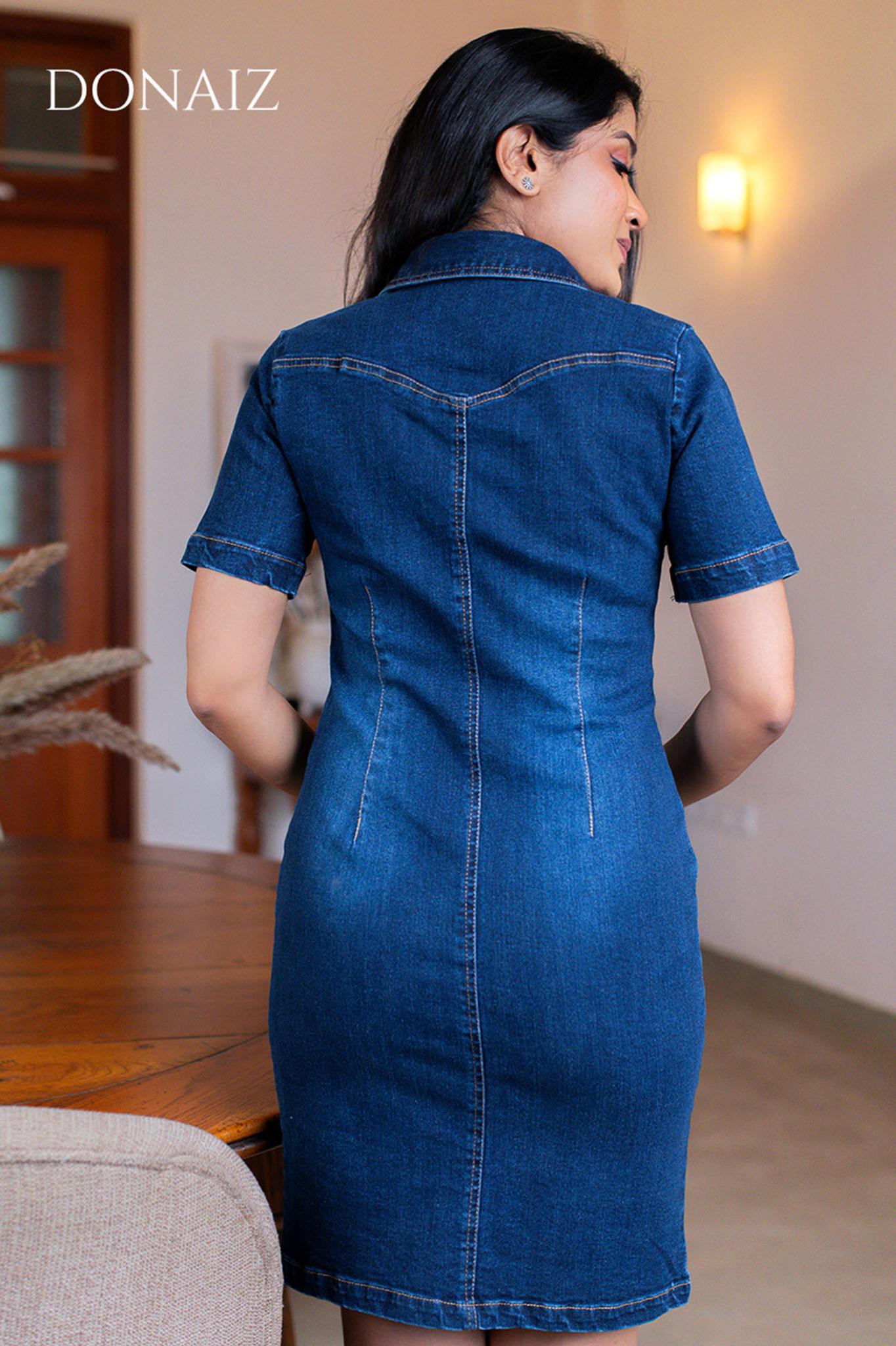 Classic Colored Short Sleeve Denim Dress