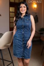 Flap Pocket Button Front Denim Dress