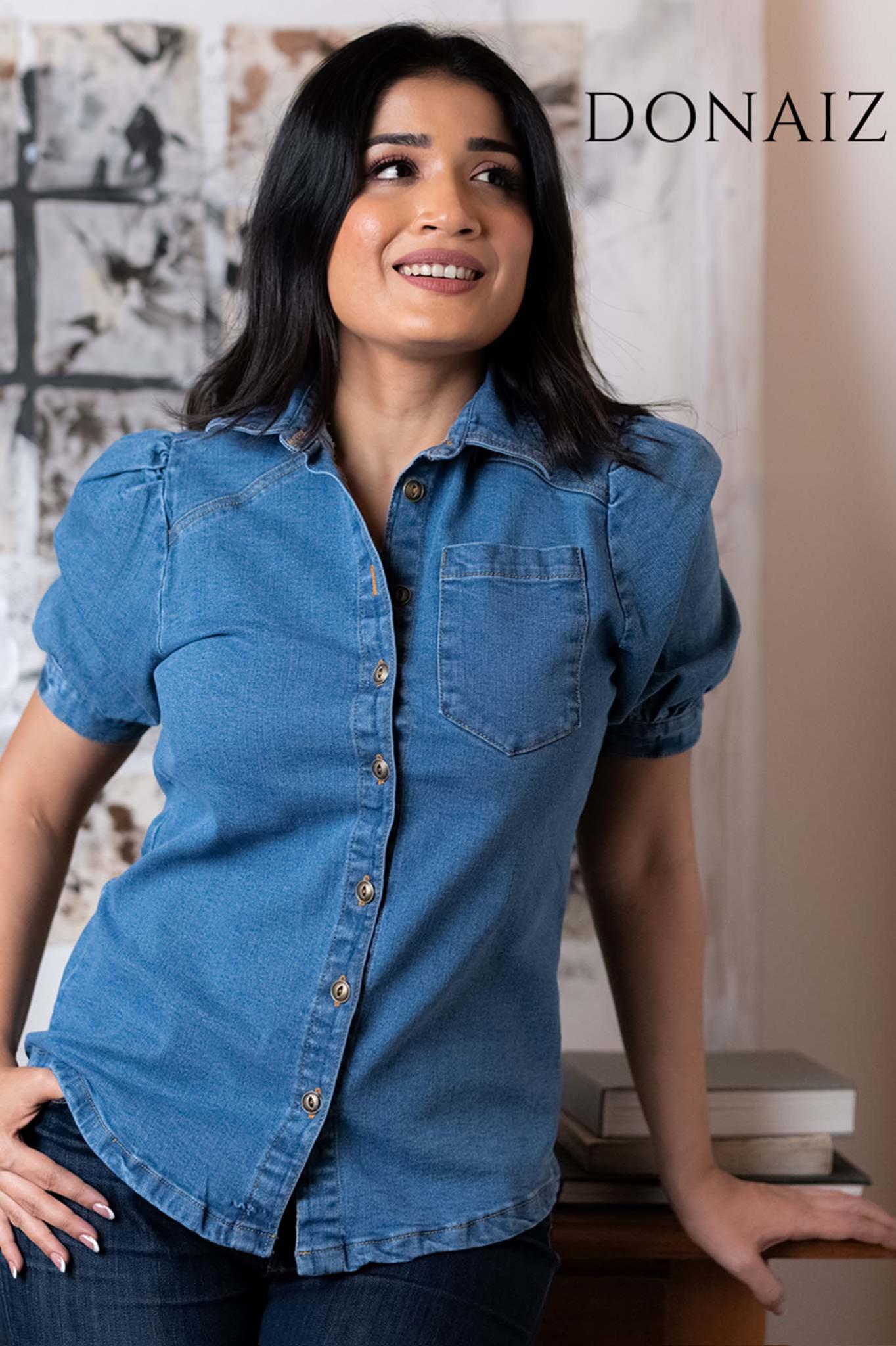 Collared Front Buttoned Denim Top