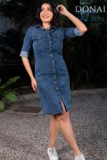 Elegant Denim Buttoned Long Sleeve Dress