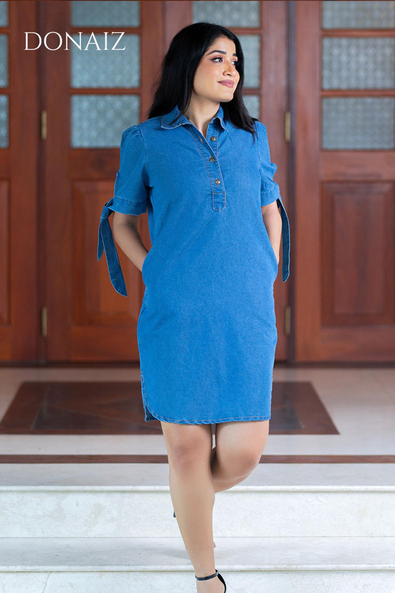 Tie Sleeve Chambray Dress