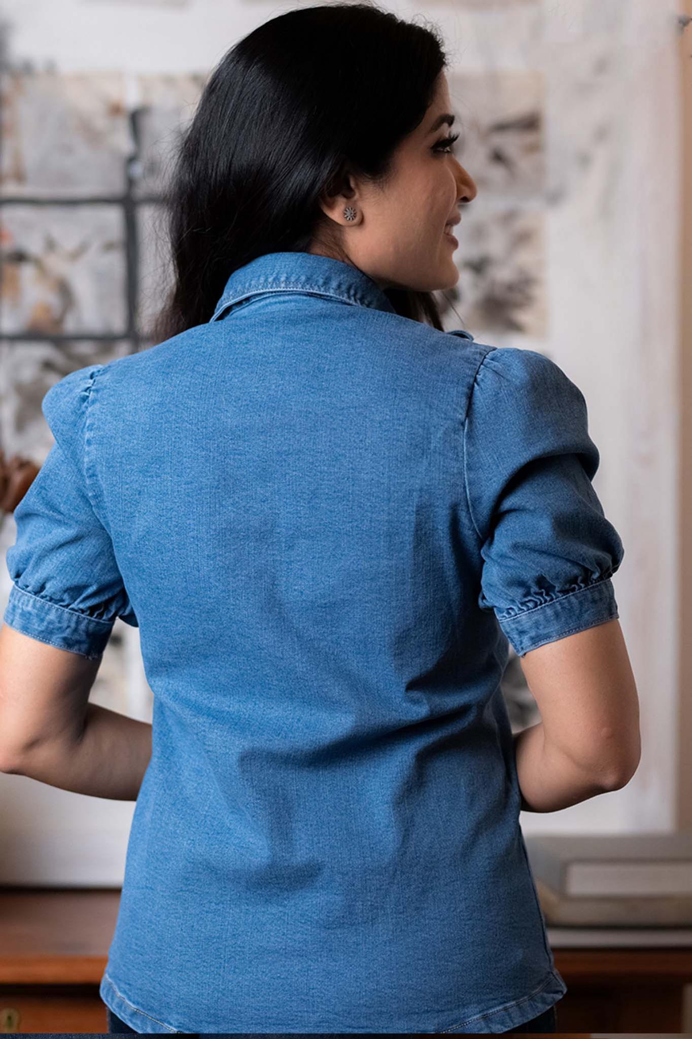 Collared Front Buttoned Denim Top