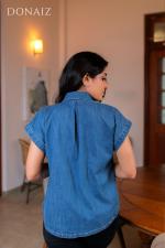 Dual Pocketed Bat Wing Sleeves Denim Top