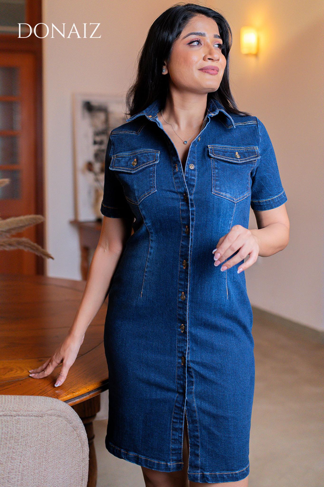 Classic Colored Short Sleeve Denim Dress