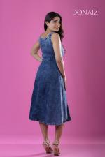 DONAIZ Square Neck A Line Denim Dress