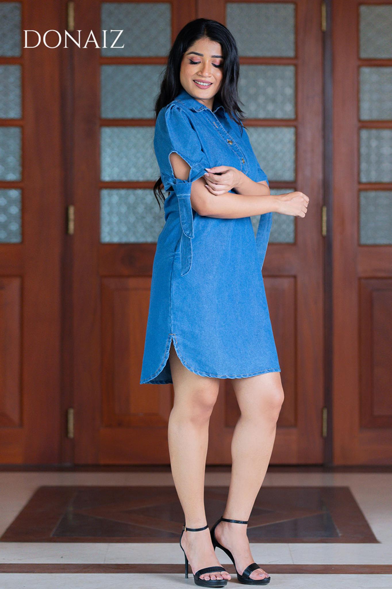Tie Sleeve Chambray Dress