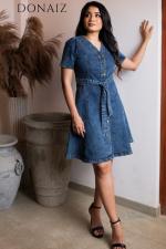 V Neck Denim Dress with a Belt