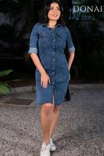 Elegant Denim Buttoned Long Sleeve Dress