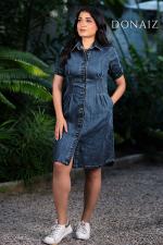 Pleated Denim Dress
