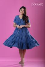 DONAIZ V Neck 3 Tirered Flare Denim Dress