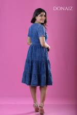 DONAIZ V Neck 3 Tirered Flare Denim Dress