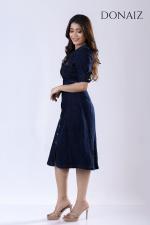 DONAIZ Elegant denim midi dress with short sleeves
