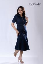 DONAIZ Flared denim Midi Dress