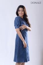 DONAIZ Solid Blue denim dress buttoned up to weist