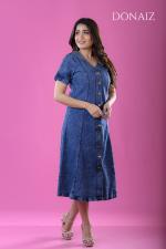 DONAIZ V Neck Fit and Flare Denim Dress
