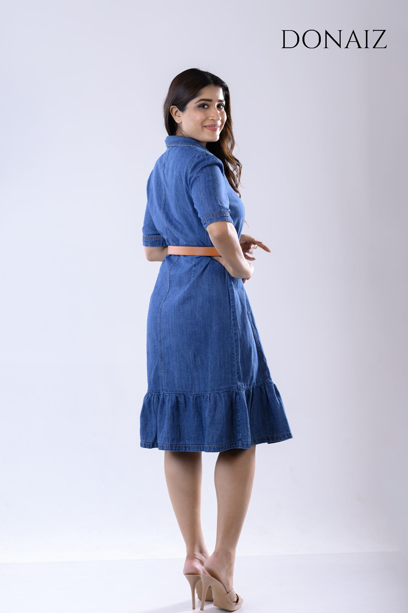 DONAIZ denim dress with ruffle hem