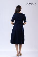 DONAIZ Elegant denim midi dress with short sleeves
