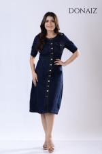 DONAIZ Elegant denim midi dress with short sleeves