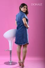 DONAIZ Frayed Hem Denim Shirt Dress