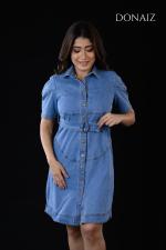 DONAIZ Stylish Denim Shirt dress with Belt