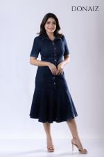 DONAIZ Flared denim Midi Dress