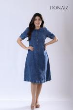 DONAIZ Solid Blue denim dress buttoned up to weist