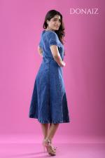 DONAIZ V Neck Fit and Flare Denim Dress