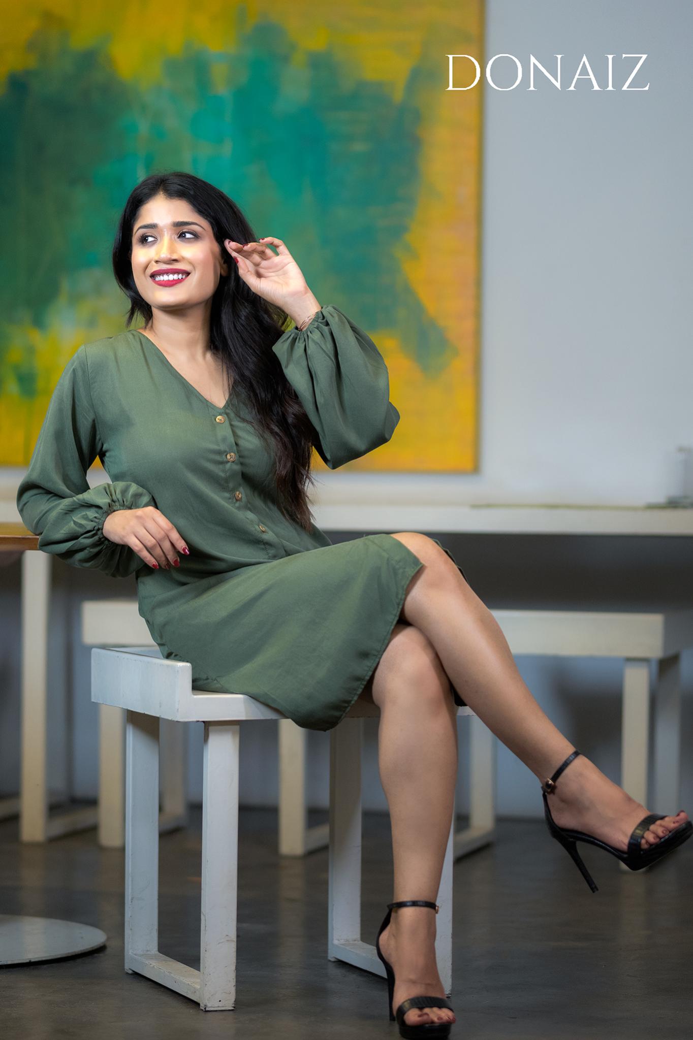 Lantern Sleeve V neck Dress