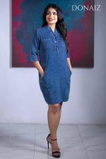Zipper Pocketed Medi Denim Dress