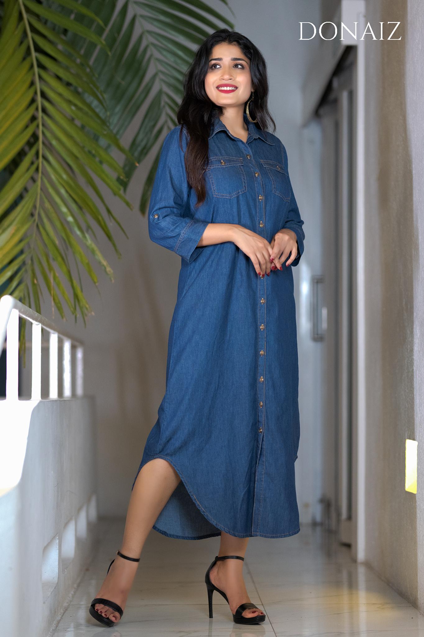 Solid Chamri Long Shirt Dress