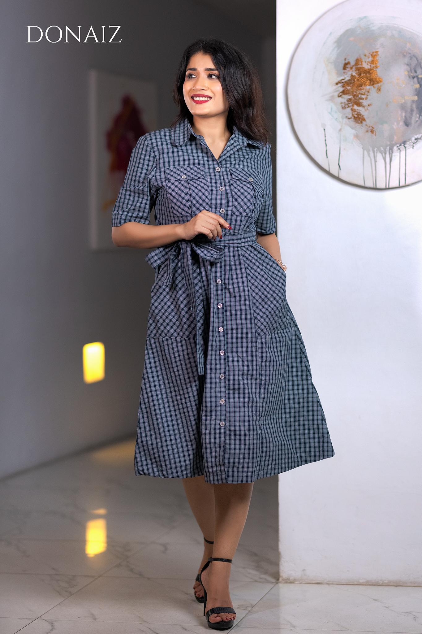 Checked Midi Front Tie Dress