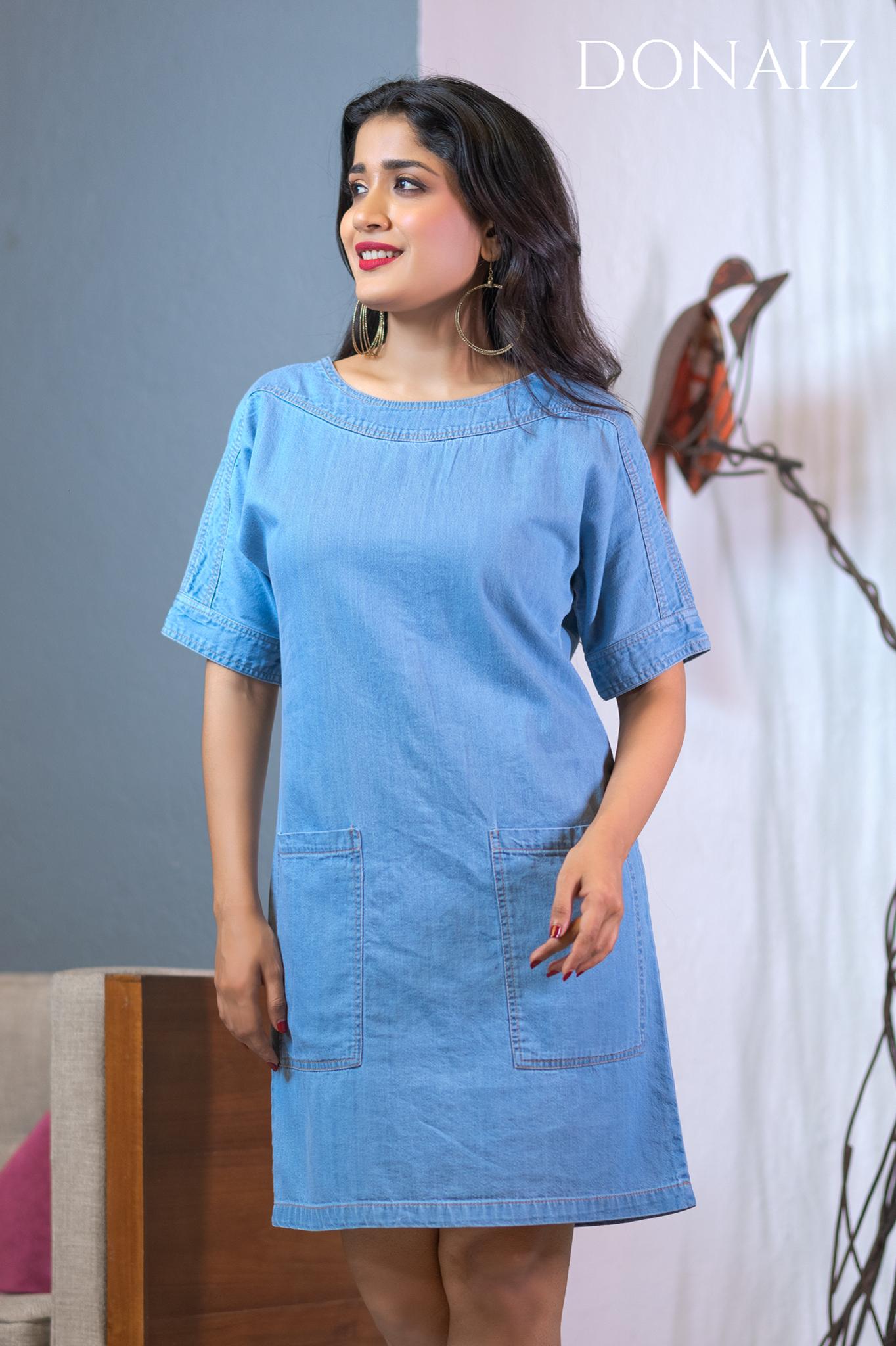 Scoop Neck Denim Dress